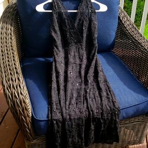Black lace halter dress with sequins, size 12
